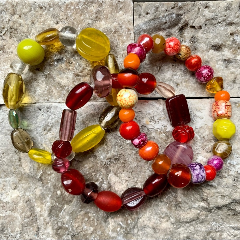 Spring summer colors stretch bracelet bundle glass ceramic beads